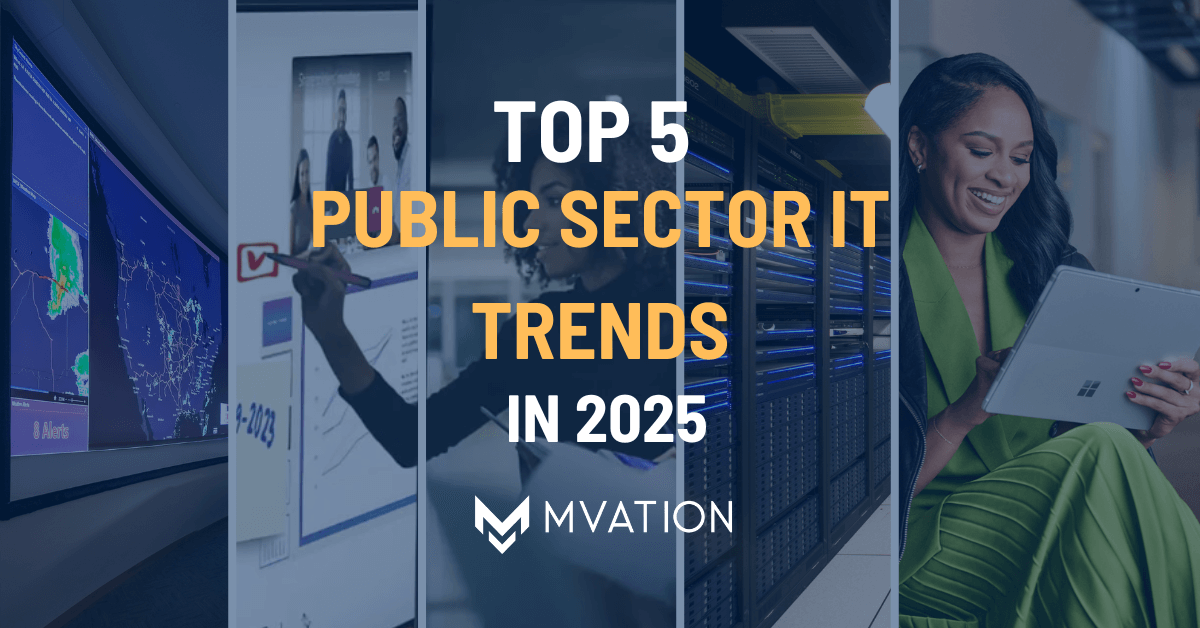 Top 5 public sector it trends with woman writing on smart board in background image